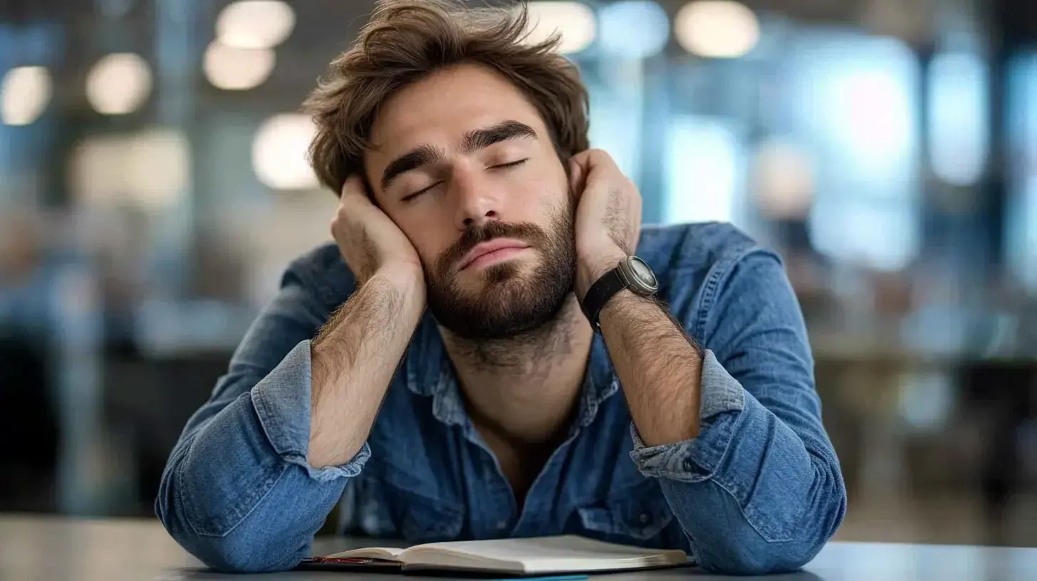 Thoughtful business professional seated at a desk in modern office, contemplating commitment issues.