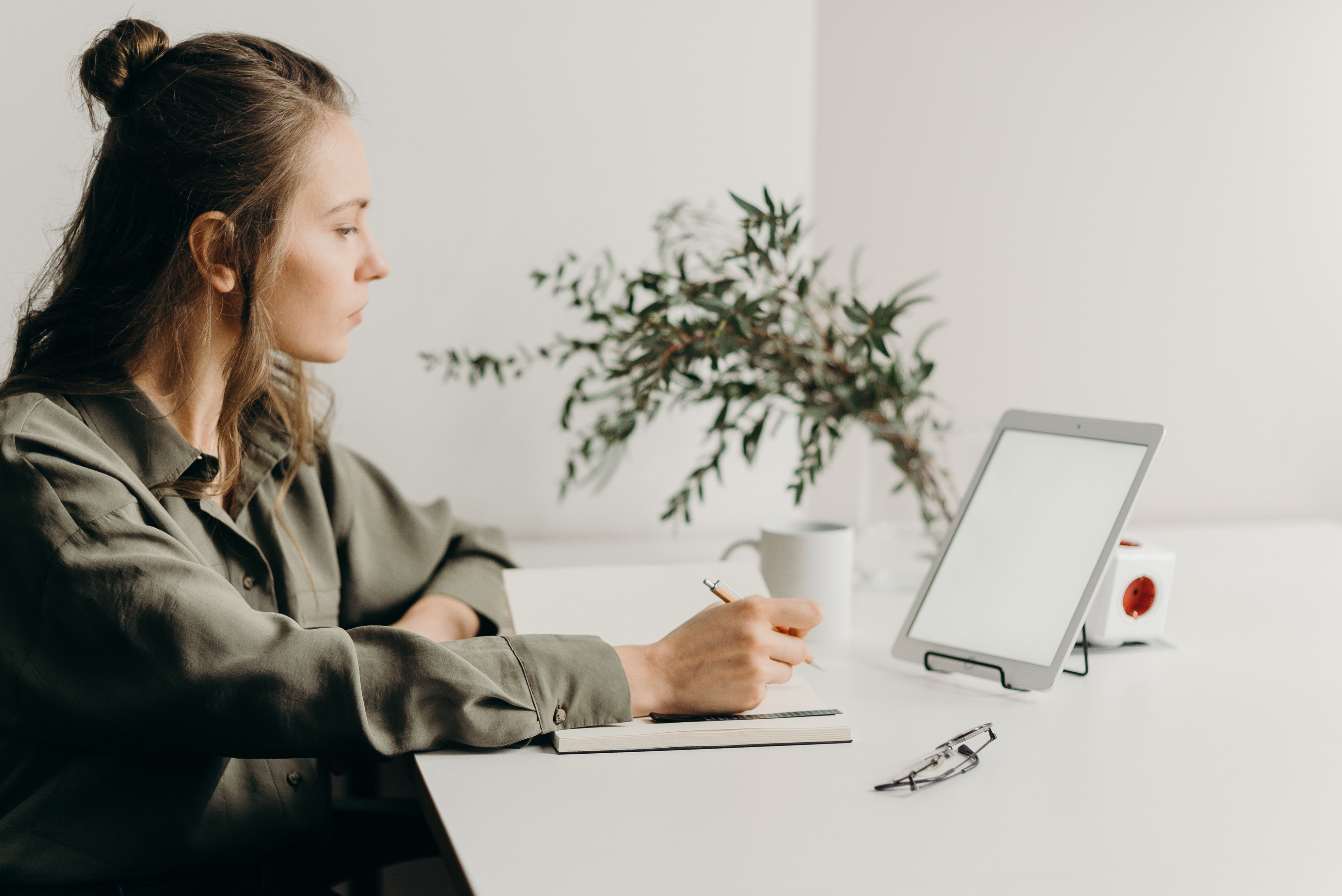 Woman working fully focused