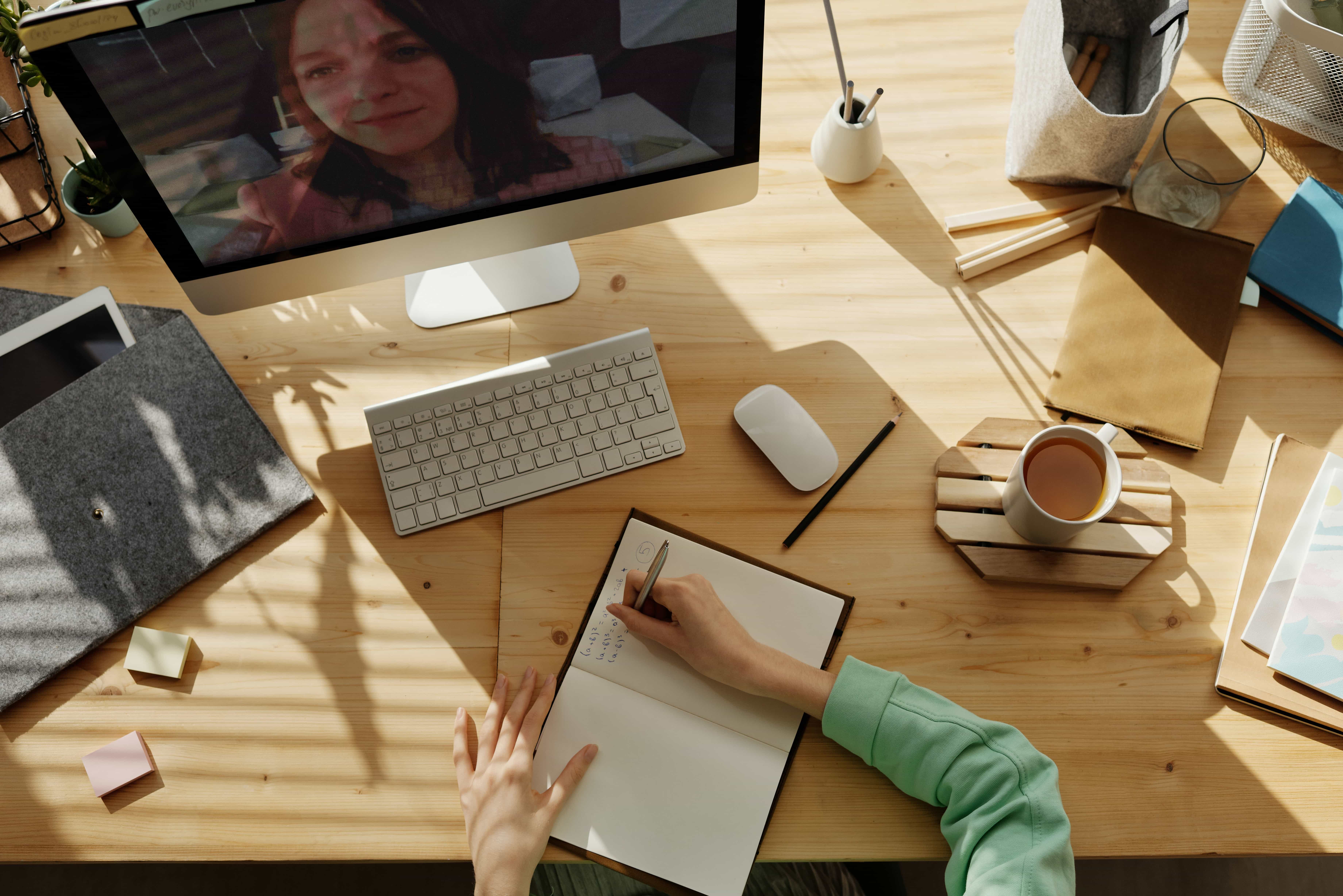 Remote worker engaged in video communication